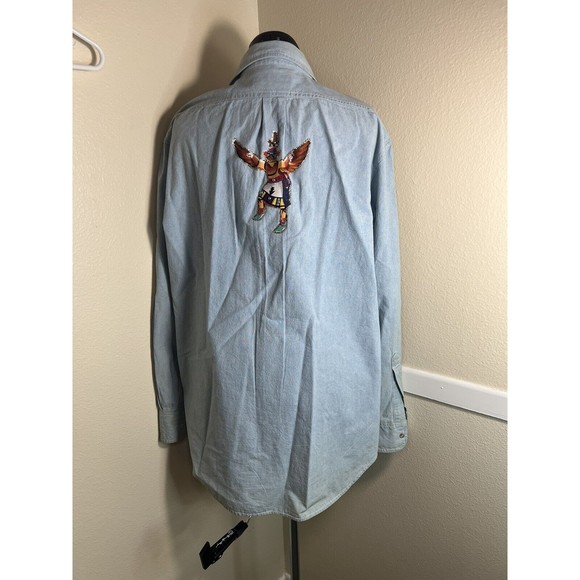 Vtg Haleman American Jeans Native‎ American Denim Button Down Shirt Men's Sz L - Picture 6 of 10